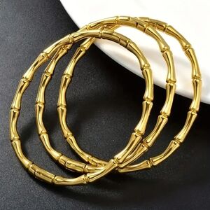 18 KT Gold Over Titanium Bamboo Bangle Set